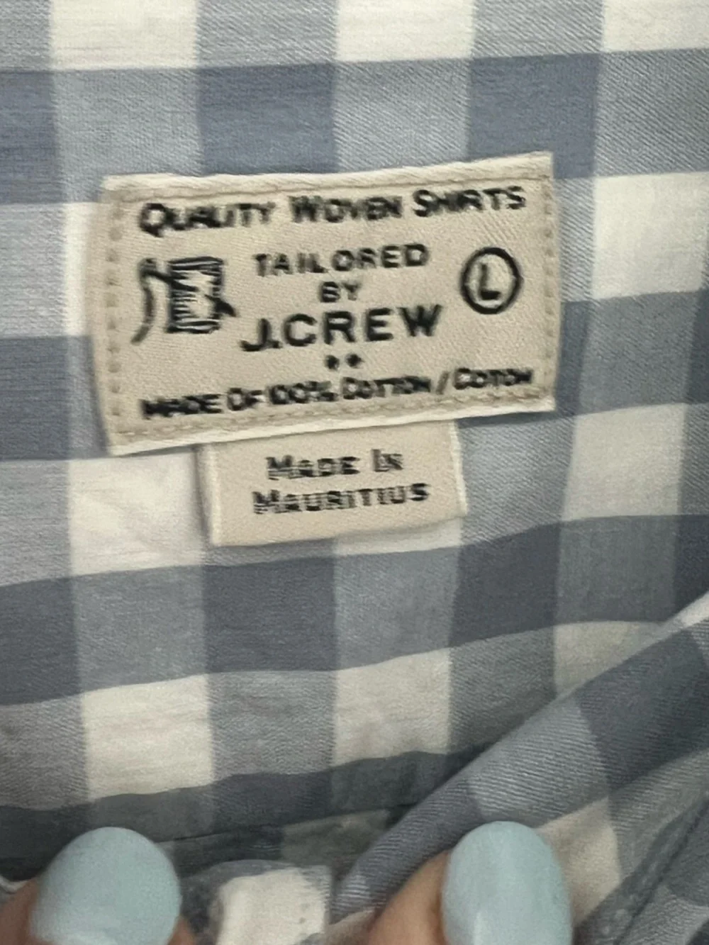 J. Crew Quality Woven Blue and White Gingham Button-Down Shirt 100 % cotton L